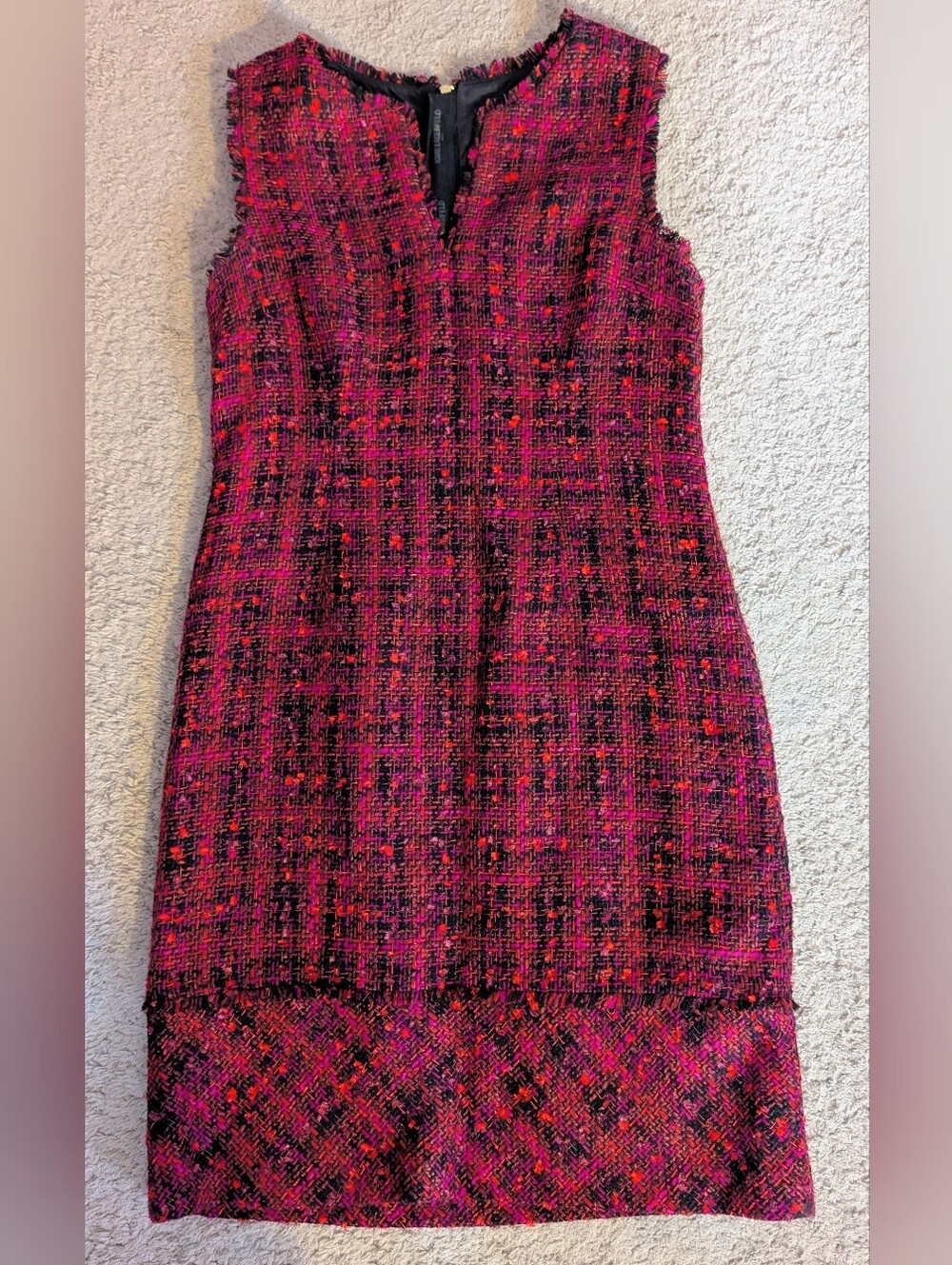 Karl Lagerfeld Red/Pink/Black Tweed Sheath Dress
